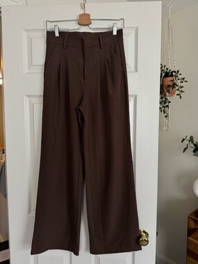 Brown Wide-Leg Dress Pants